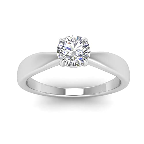 Bague de fiançailles solitaires en argent avec pierre précieuse ronde au profil conique