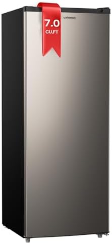Upstreman 7.0 Cu.Ft Upright Freezer, Large Capacity Stand Up Freezers with 5 Adjustable Shelves, Convertible Refrigerator/Freezer, Reversible Door for Home, Basement, Apartment (Stainless)