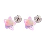 Dazzle Star Cartilage Tragus Helix Stud Earrings for Women Stainless Steel Lucky Stars Screw Flat Back Tiny Studs Earring Resin Sleeper Dainty Jewelry Birthday 20G (Purple)