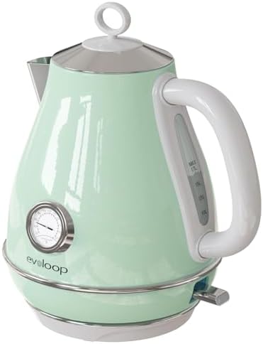 Evoloop Electric Tea Kettle, 1500W /1.7 Liter Hot Water Boiler Heater Pot, Retro Electric Kettle with Thermometer, Auto Shut-Off & Boil-Dry Protection, BPA Free,Stainless Steel Teapot