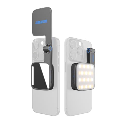 amaran Go Compatible with MagSafe Mini Phone Light Rechargeable Portable Mirror LED Phone Light for Selfie Makeup Video Conference TikTok Compatible with iPhone&Android (Charcoal)
