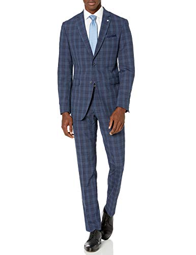 Original Penguin Men's Two Piece Slim Fit Suit, Blue Tartan, 36 Short