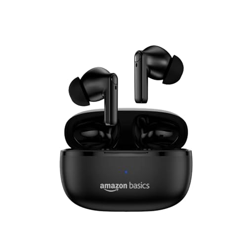 Image of Amazon Basics True Wireless in-Ear Earbuds with Mic, 10MM Dual Drivers, Touch Control, IPX5 Sweat & Water Resistant, Bluetooth 5.1, Up to 50 Hours Play Time, Type-C Fast Charging (Black)