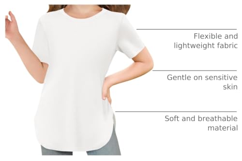 Image of Haloumoning Girls Short Sleeve T Shirts Summer Crewneck Shirt 5-14 Years | Casual, Solid, Loose Fit, Basic tees, Curve Hem, Soft Tunic Tops