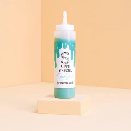 Super Streusel SuperDrip Türkis - fertige Drip Cake Glasur Kuchenglasur Royal Icing Zuckerschrift Lebensmittelfarbe Kuvertüre Zuckerguss (300g Flasche)