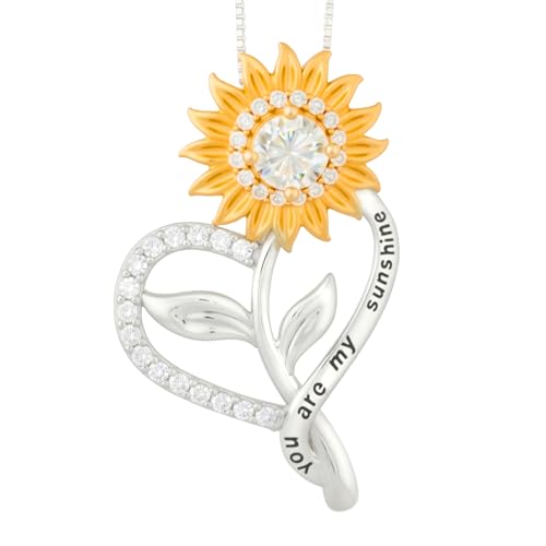 Kuschelkatze Moissanite Sunflower Pendant Necklace in Sterling Silver - Engraving