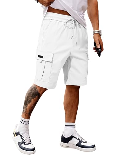 Image of JMIERR Men's Casual Stretch Cargo Shorts | Drawstring Elastic Waist, Multi Pockets, Summer Work Short, Classic