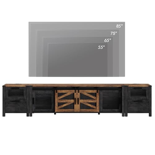 Image of WAMPAT TV Stand Set with Charging Station for 85 inch TV, Antique Black