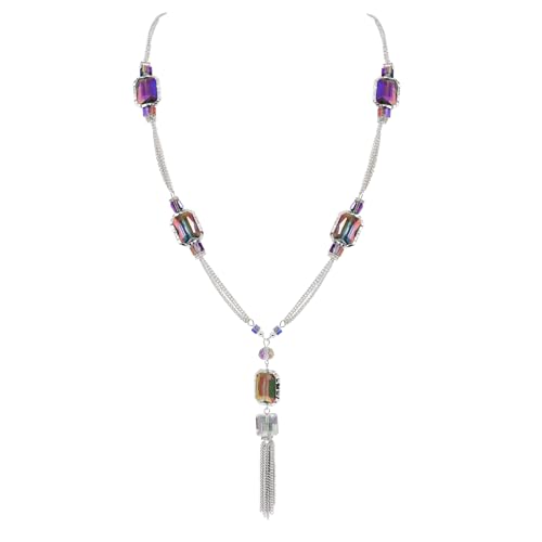BERYOHZ Long Chunky Statement Pendant Necklaces for Women Golden Chain with Tassel Tassel Sweater Chain with Beaded Pendant Birthday Gifts for Mom Fashion Costume Jewelry (BN-0026-Blue Purple)