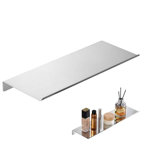 Uncle Yang Weißes Edelstahl-Wandregal - Schwebendes Regal für Bad Küche Wohnzimmer - Kein Bohren erforderlich Wandregal Duschregal Metallregal Aufbewahrungsregal (Silber, 30 cm, 1pc)