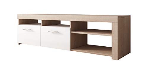 Muebles Bonitos - Meuble TV modèle Clio (140x40cm) Couleur Sonoma et Blanc Cover
