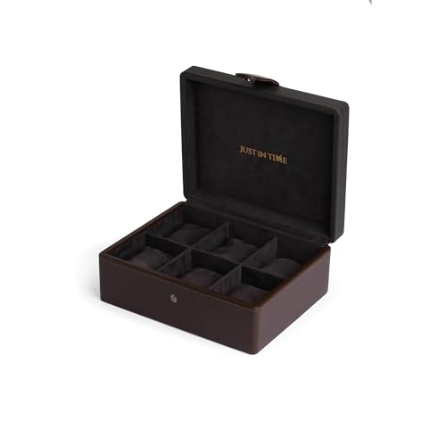 Image of Just In Time Six Slot PU Leather Watch Box Organizer for Men & Women - Brown Watch Case
