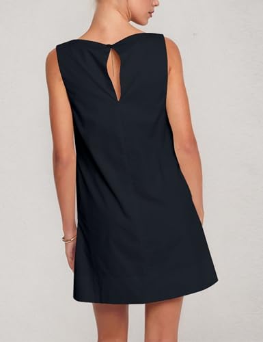 Image of MISSACTIVER Women's Sexy Scoop Neck Summer Mini Dress 2025 Sleeveless Tie Up Back Button Hollow Out Sundress with Pocket(Medium,Black)