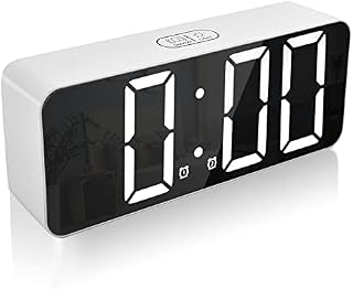 EETU Digital Alarm Clock, Alarm Clock Bedside with Big LED Temperature Display, Battery and USB Charging, 4 Levels Adjustable Brightness Dimmer, Snooze, Portable Mirror Alarm with Dual Alarm