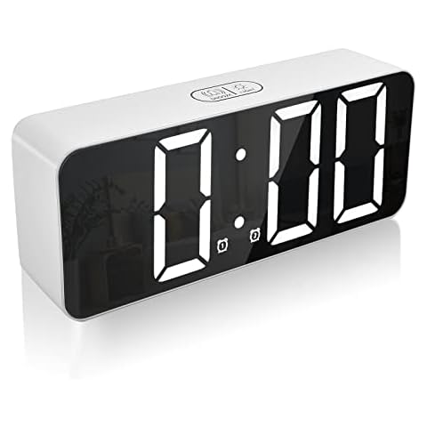 Digital Alarm Clock, Alarm Clock Bedside with Big LED Temperature Display, Battery and USB Charging, 4 Levels Adjustable Brightness Dimmer, Snooze, Portable Mirror Alarm with Dual Alarm Cover