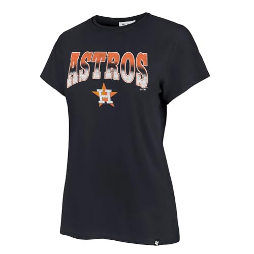 47 Brand MLB Women's Team Color Undertone Franklin Arched Wordmark Primary Logo Short Sleeve Baseball Fashion T-Shirt - Houston Astros - Navy - Medium