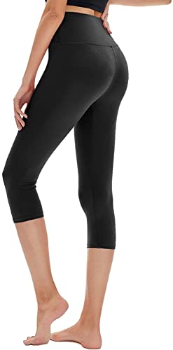 Diu Life Damen Sport Leggings High Waist Sporthose Blickdichte Lange Sportleggins Yogahosen.S-M Capri Black Cover