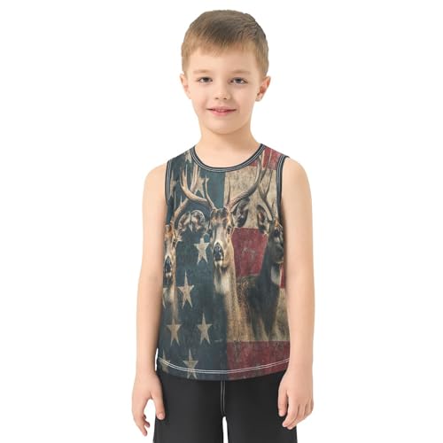 Boys Tank Top Shirts Deer American Flag Animal Sleeveless T-Shirts Crew Neck for Kids Clothing Children2