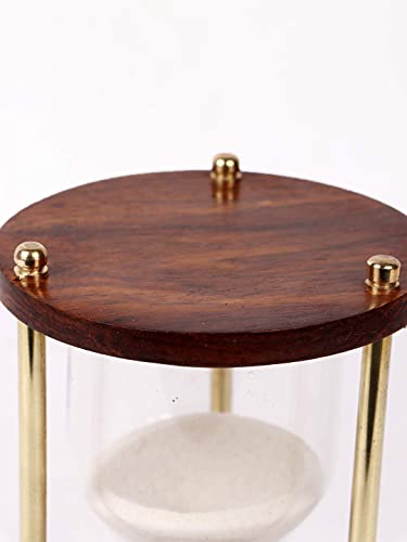 Image of Wooden and Brass Multi Color Sand Timer Hour Glass Sandglass Clock Ideal for Exercise Tea Making Antique Nautical Decor Theme Height 5.5 Inches 5 Minutes (White)