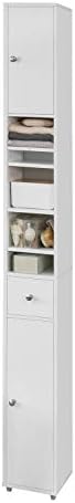 Haotian BZR34-W, White Bathroom Tall Cabinet with 1 Drawer, 2 Doors and Adjustable Shelves, Bathroom Shelf, 7.87 x 7.87 x 70.87 Bathroom Tall Cabinet Cupboard