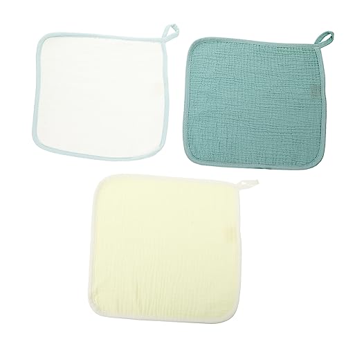 Kisangel 3Pcs Cotton Baby Face Towels Set for Newborns 25x25 cm Soft Absorbent Washcloths for Infants for Bathing and Wiping Mouth 4-Layer Design
