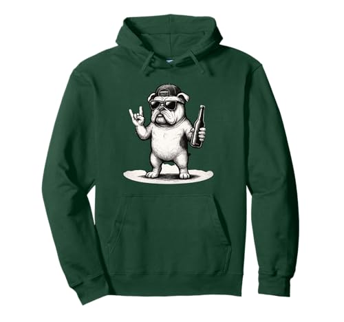 Bulldoggen Cool Dog Bier Cap Retro Rock Konzert Musik Lover Pullover Hoodie