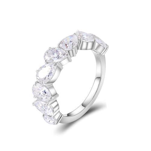Eternity Wedding Band 14K White Gold Ring Band Moissanite Pear-Shaped Size 4 Fashion for Lesbian Anniversary Jewelry