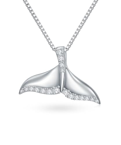 1/6 Carat Diamond Whale Tail Necklace for Women 925 Sterling Silver 18K White Gold Plated Whale Pendant Diamonds Ocean Jewelry Necklaces