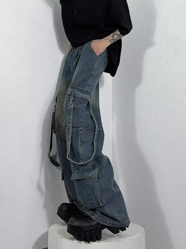 Men's Cargo Jeans Y2K Baggy Wide-Leg Multi-Pocket Retro Distressed Goth Denim Pants Casual Fashion Street Style Clothes3