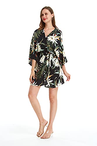 Image of Family Matching Hawaiian Clothes, Wispy Cereus Black | Lightweight 100% rayon • Family matching outfits • Tropical floral print • Beach vacations • Luaus • Cruises • Family photos