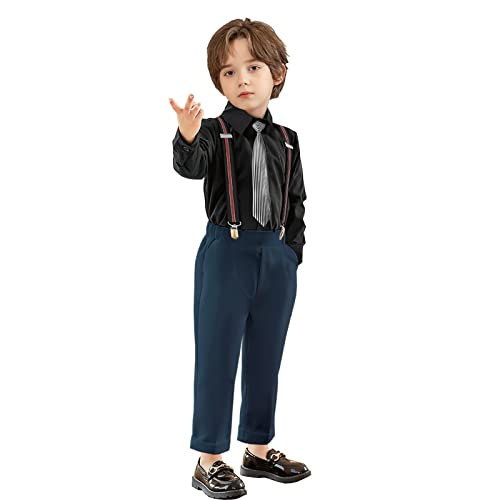Image of Baby Boy Clothes Set Kids Suspender Suit Toddler Outfits 4pcs Shirt+Bowtie+Suspender+Pants 3 Months-6 Years