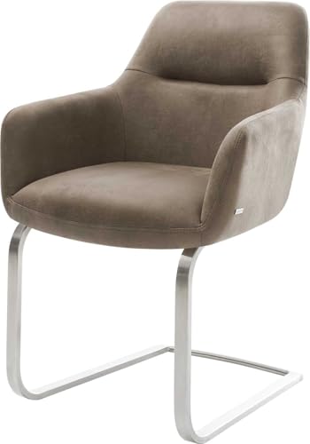 DELIFE Schwingstuhl Pejo-Flex Freischwinger flach Edelstahl Mikrofaser Taupe Vintage Taschenfederkern