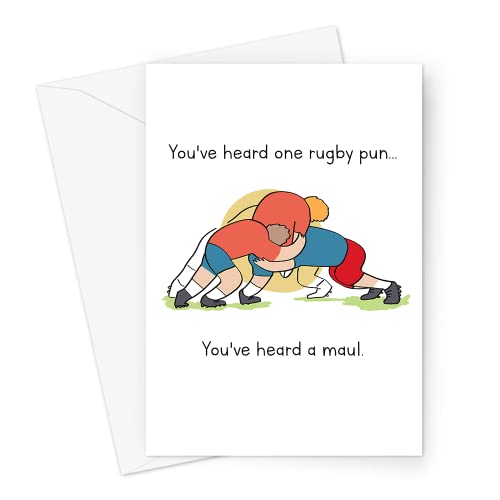 You've Heard One Rugby Pun... You've Heard A Maul. Greeting Card | Rugby Pun Doodle Birthday Card For Rugby Player, Rugby Birthday Card