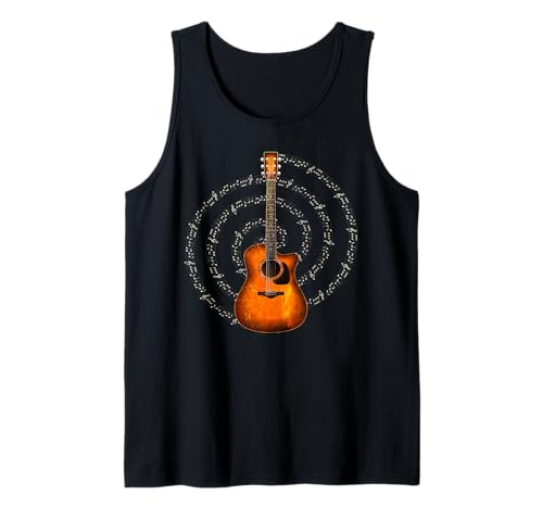 Guitarra Acústica Con Notas Musicales En Espiral Camiseta sin Mangas