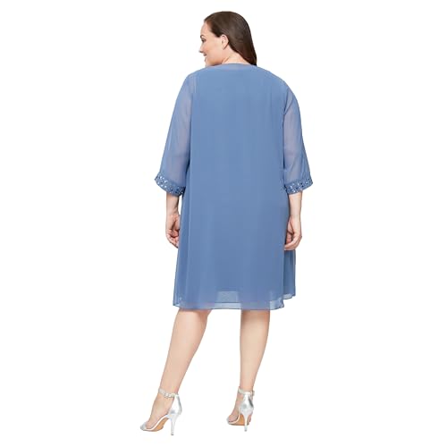 Image of S.L. Fashions Women's Plus Size Chiffon Tier Jacket Dress with Beading Detail