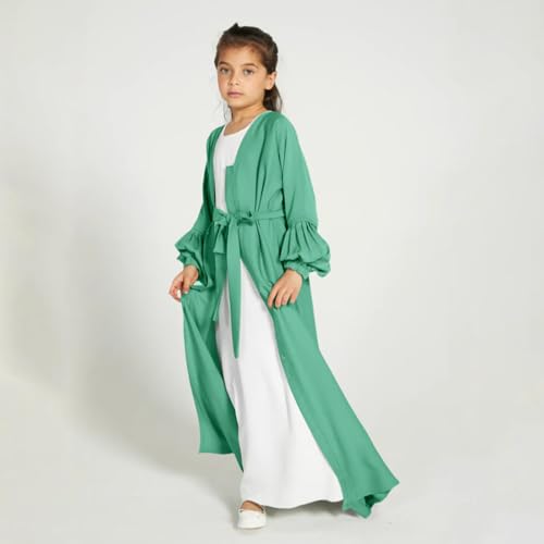 Kids Girls Abaya Muslim Long Sleeve Snap Front Maxi Dress with Belt Robe Kimono Dubai Hijab Dress2