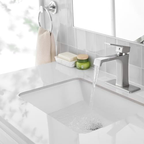 YEUALUQAN Waterfall Bathroom Faucet Brushed Nickel Bathroom Sink Faucet, Modern Single Hole Bathroom Faucet, Single Handle RV Sink Vanity Faucet—Includes Pop-Up Drain, Suitable for 1-Hole or 3-Hole - image 7