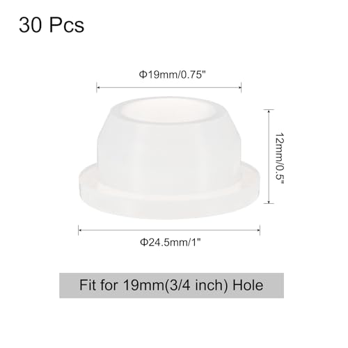 Image of uxcell 30pcs Hole Plugs, Heat Resistant Silicone Flush Type Fastener Hole Cover Plug for 19mm(3 /4 Inch) Hole, Round Snap Locking Tubing Plug Hole for Furniture Cabinet, White