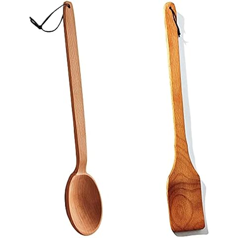 ECOSALL 18" Large Wooden Spoon and Long Wooden Stir Paddle Bundle. Heavy Duty Wooden Spoons For Cooking In Big Pots - Brewing, Canning, Crawfish Boil, Stirring & Mixing. Cover