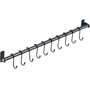 KINGRACK Keuken Rail Pan Hanger, Utensil Hangende Barrek, Badkamer Handdoekstang, Wandgemonteerde Hanger, Organizer voor Hangende Messen, Pot en Pan, Tassen op Woonkamer met 10 Verwijderbare S-haken, 570 mm x 1