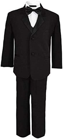 Rafael Boys Tuxedo with Vest, Shirt, and Bow Tie – Black, Size 7