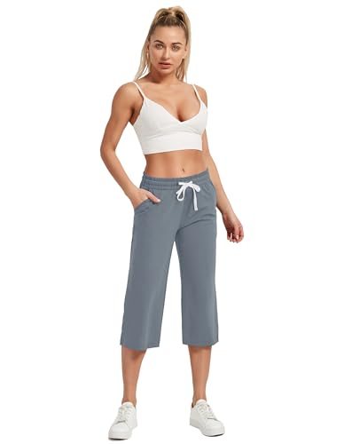 Image of SPECIALMAGIC Women Capri Pants Cotton Yoga Wide Leg Pajama Pants Capris Sweatpants Sports