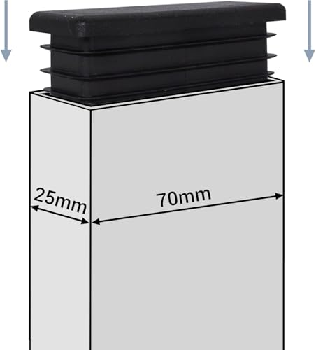 Image of (Pack of 6) Rectangular Plastic Plugs 63 /64 inch x 2-3 /4 inch (25 x 70 mm), Matt Plugs, Rectangular Tube Inserts, Fence Post Caps, Jet Black RAL 9005