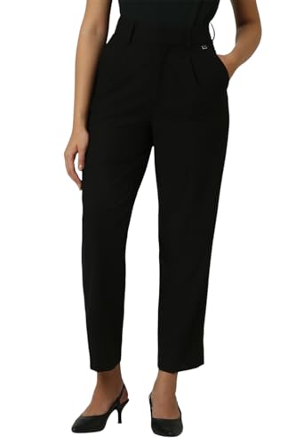 Image of Women Black Solid Casual Regular Fit Trousers