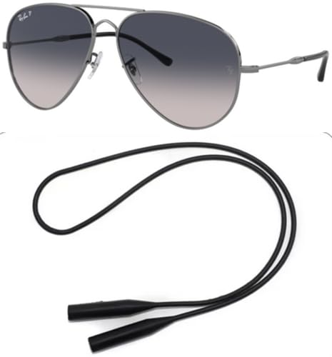 Ray-Ban RB3825 Sunglasses Bundle: RB 3825 OLD AVIATOR 004/78 Gunmetal/Blue Gradient Polar Crystal Polarized and Universal Anti-slip Silicone Leash2