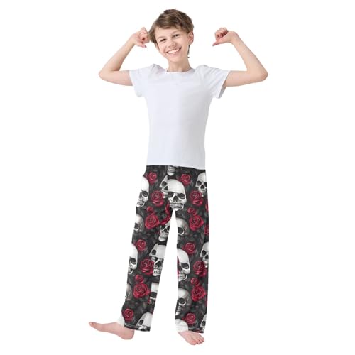ALAZA Sugar Skull Rose Flower Retro Pajama Lounge Pants Long Sleep Pajama Bottoms with Pockets3