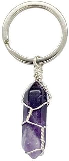 Wire Wrapped Amethyst Point Keyring, Personalised Amethyst Crystal Keychain, Anxiety Crystal Key Ring, Gemstone Bag Charm, Handmade UK