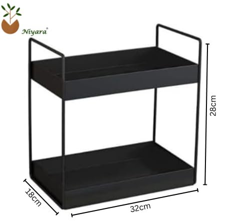 Image of Niyara Iron Metal Heavy Duty Stand 2-Tier multistorage /Multipurpose Standing Rack, Bathroom Countertop Storage Shelf Cosmetic Organizer Holder Kitchen Spice Rack, (Square Black)