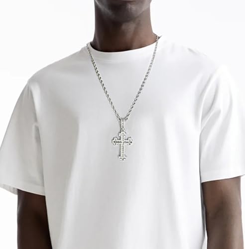 Cross Necklace for Men, Stainless Steel Christian Cross Pendant Necklaces for Men, Silver Chain Necklace for Men, Fade-Resistant, Stylish Jewelry Gift for Him