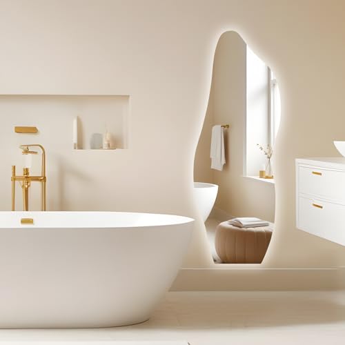 Image of QDSSDECO 63 inch x 24 inch LED Full Length Wall Mirror, Wavy Frameless Design